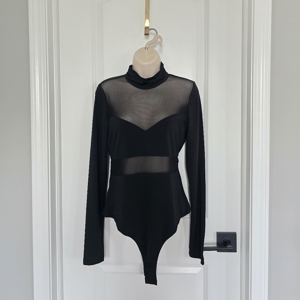 Mable Chic Black Sheer Long Sleeve Bodysuit Sz Large Worn 1x